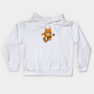 Cute Orange White Cat Playing Guitar Cartoon Kids Hoodie